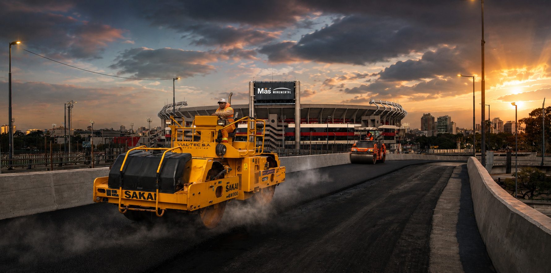 Rodillo compactador trabajando en obra vial