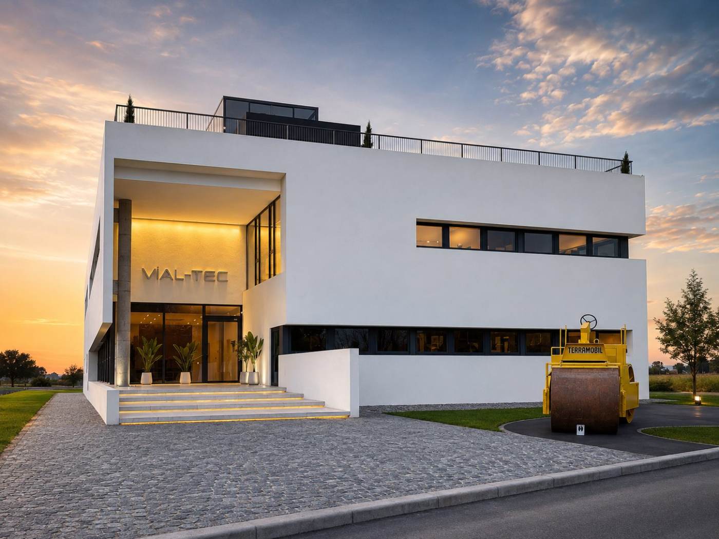 Oficinas de Vial-Tec al atardecer